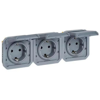 PLX-COMP Tomada Tripla Schuko Horizontal Plexo Estanque Encastrar Cinzento 3x2P T IP IP55 069578L